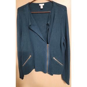 CHICOS CARDIGAN KNIT JACKET ASYMMETRICAL ZIPPER Chico Sz 2 (Lg)